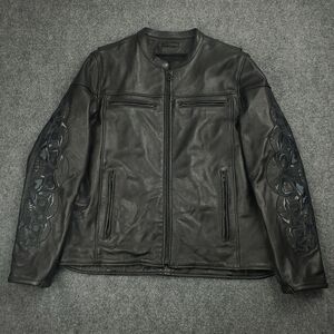 Vintage Wilsons Leather Jacket Mens XL Reflective Skulls Cafe Racer Black Biker